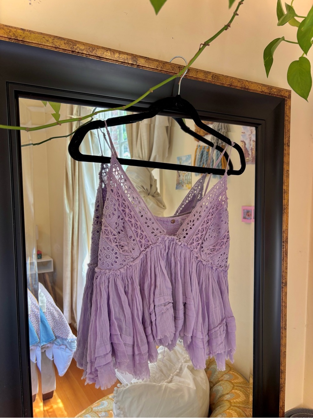 Free People Lavender Crochet Tiered Camisole